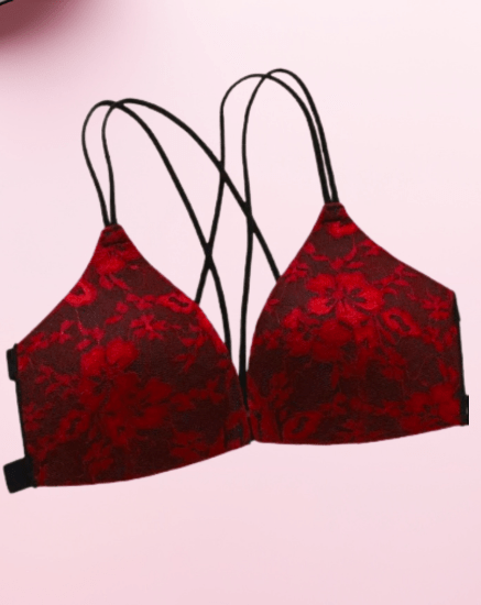 Elaveia Floral Lace Lingerie Set Backless Front Closure Bra & Mesh Thong - Elaveia