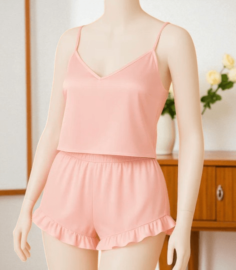Elaveia 2 Piece Silk Cami Nightwear Set Charming Short Inner & Short - Elaveia