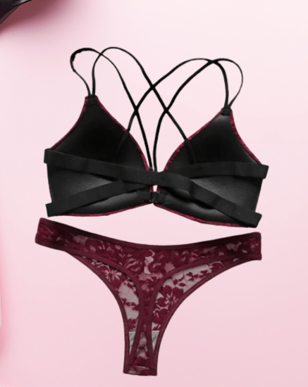 Elaveia Floral Lace Lingerie Set Backless Front Closure Bra & Mesh Thong - Elaveia