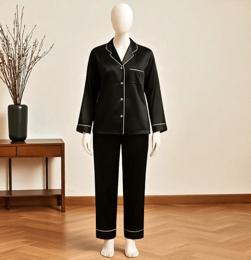 Elaveia Plain Silk 2 Piece Night Suit Front Button 3/4 Sleeve Pajama Set for Women - Elaveia