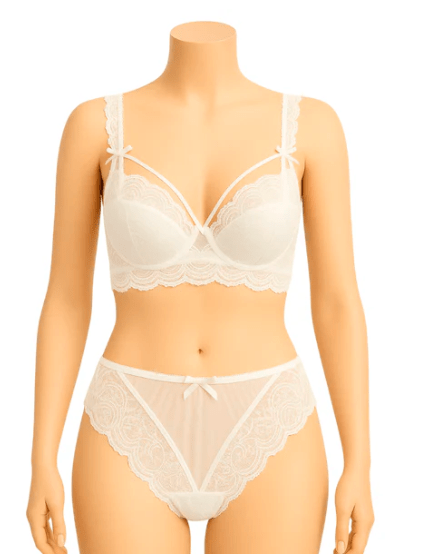Bridal Lace Half Cup Bra & Panty Set Lightly Padded, Wired with Adjustable Straps - Elaveia