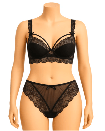 Bridal Lace Half Cup Bra & Panty Set Lightly Padded, Wired with Adjustable Straps - Elaveia