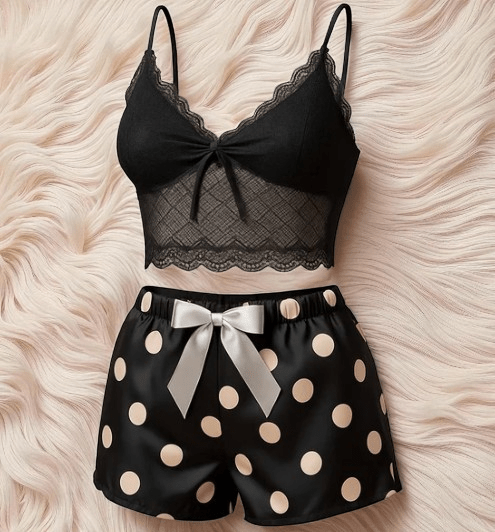 Elaveia 2 Piece Lace Nighty Set Short Skirt Style See Through Inner - Elaveia