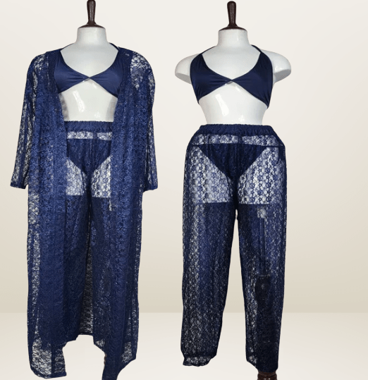 Elaveia 4 Piece Bridal Nightwear Set Lace Net See Through Design - Elaveia