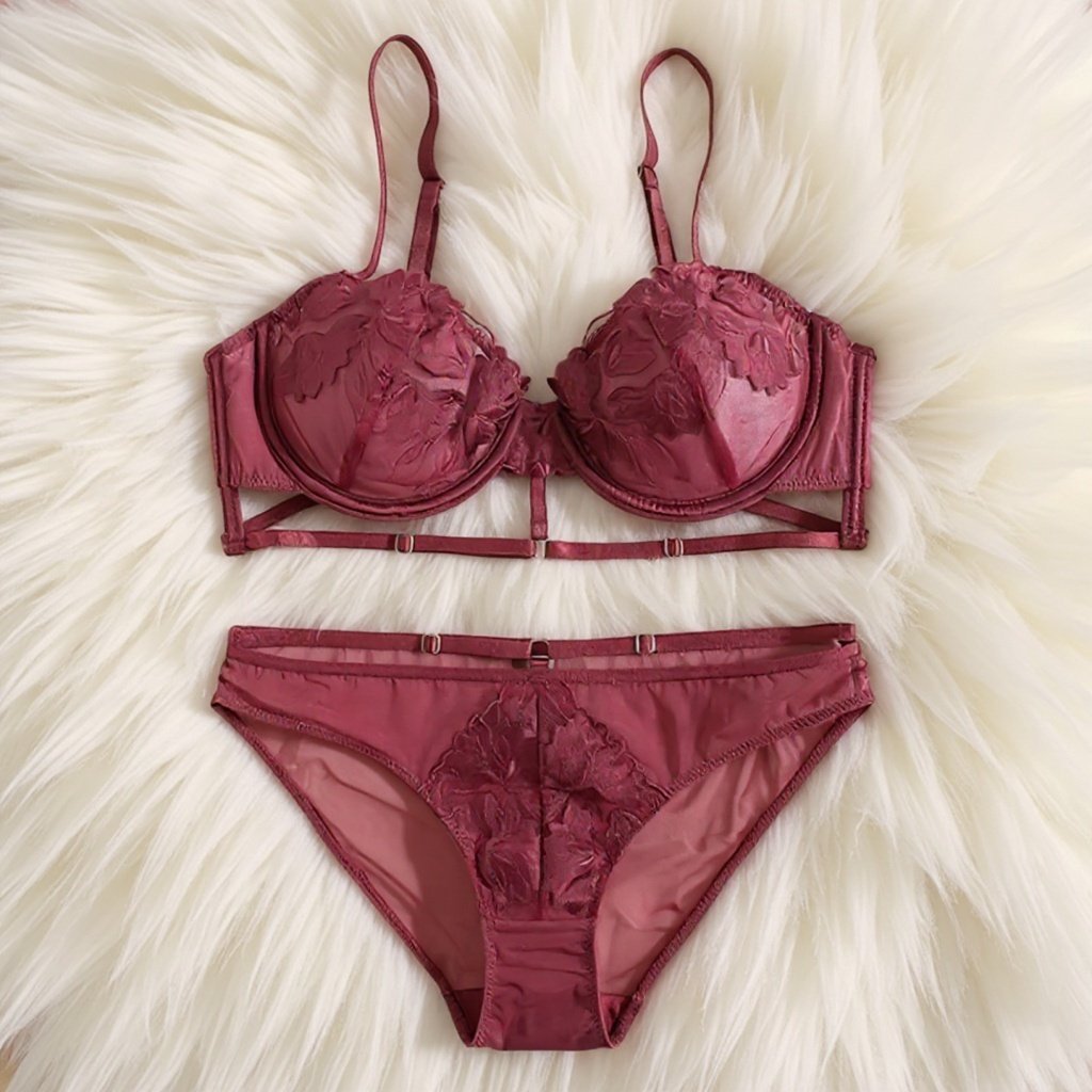 Elaveia Floral Embroidered Bra & Panty Set Lightly Padded Underwired Elegance - Elaveia