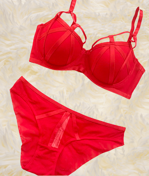 Elaveia Front Cross Straps Lingerie Set Padded Wired Bra & Panty - Elaveia