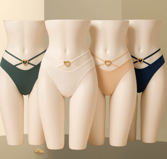 Elaveia Pack of 3 Crisscross G - String Panties Heart Buckle Design Low Waist Lingerie - Elaveia