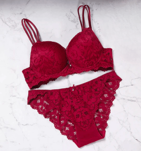 Elegant Lace Bra & Panty Set Double Padded Push - Up with Floral Lace Detailing - Elaveia