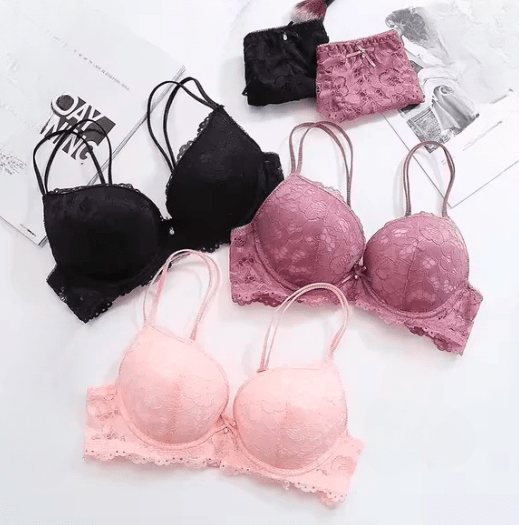 Elegant Lace Bra & Panty Set Double Padded Push - Up with Floral Lace Detailing - Elaveia