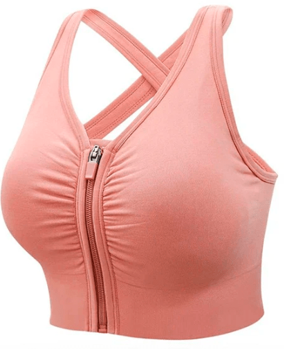 Front Zipper Sports Bra Padded Comfort with Criss Cross Back Support - Elaveia