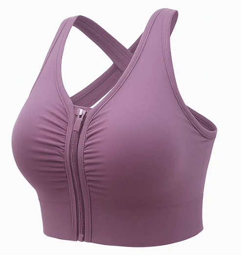 Front Zipper Sports Bra Padded Comfort with Criss Cross Back Support - Elaveia