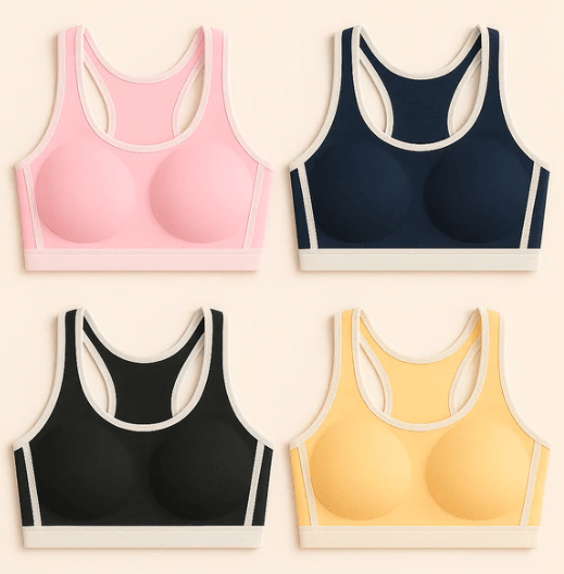 Pack of 3 Lightly Padded Cotton Sports Bras for Girls Everyday Comfort & Support - Elaveia
