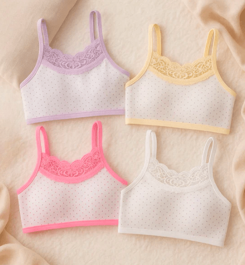 Pack of 3 Soft Cotton Lace Training Bras for Girls Colorful & Comfortable - Elaveia