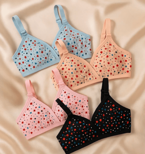 Pack of 4 Printed Cotton Bras Soft Hosiery Fabric, Everyday Comfort - Elaveia