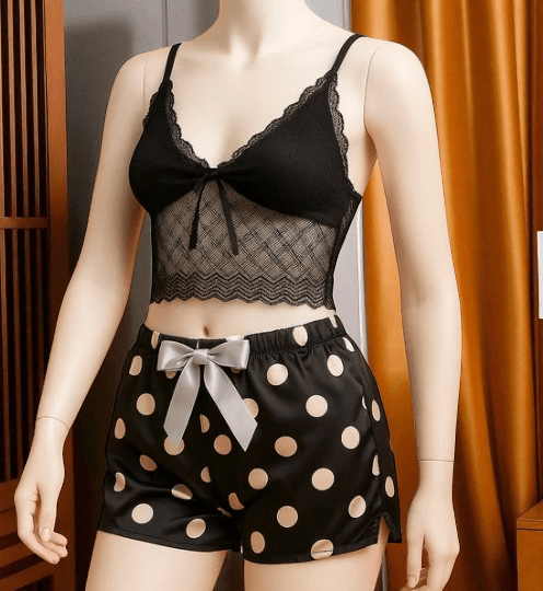Elaveia 2 Piece Lace Nighty Set Short Skirt Style See Through Inner - Elaveia