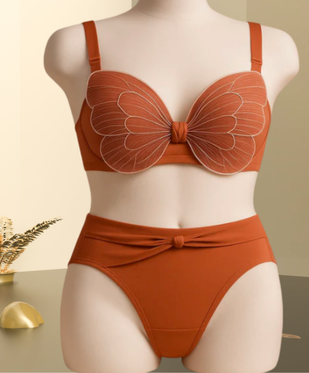 Elaveia Butterfly Embroidered Bra & Panty Set Adjustable Straps with Full Back Support