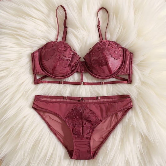 Elaveia Floral Embroidered Bra & Panty Set Lightly Padded Underwired Elegance - Elaveia