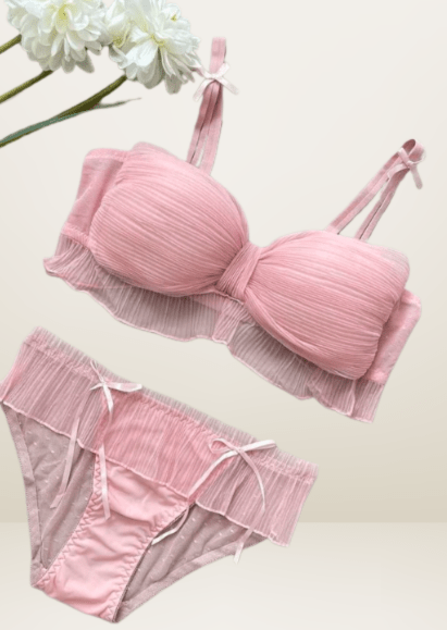 Elaveia Lace Bow Bridal Lingerie Set Soft Padded Bra & Panty with Adjustable Straps - Elaveia