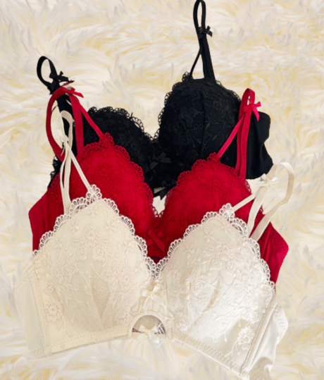 Elaveia Lace Flower Embroidered Push Up Bridal Bra Padded with Adjustable Straps - Elaveia