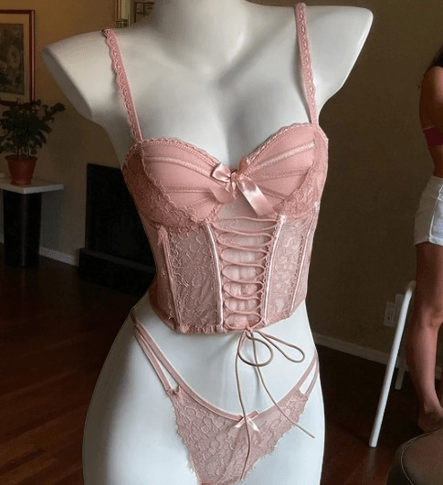 Elaveia Lace Lingerie Set Corset Style Bra & Panty with Adjustable Straps - Elaveia
