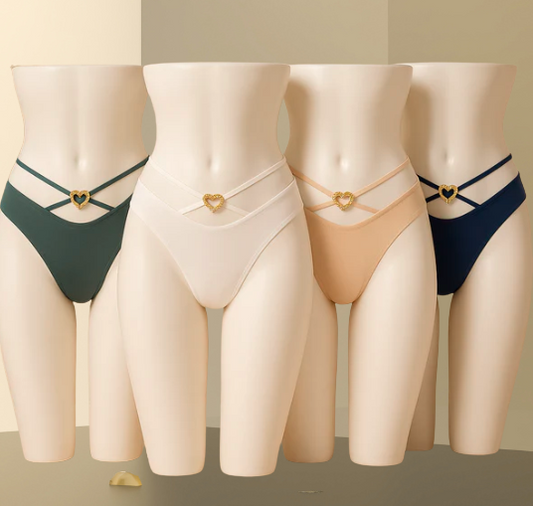 Elaveia Pack of 3 Crisscross G-String Panties Heart Buckle Design Low Waist Lingerie
