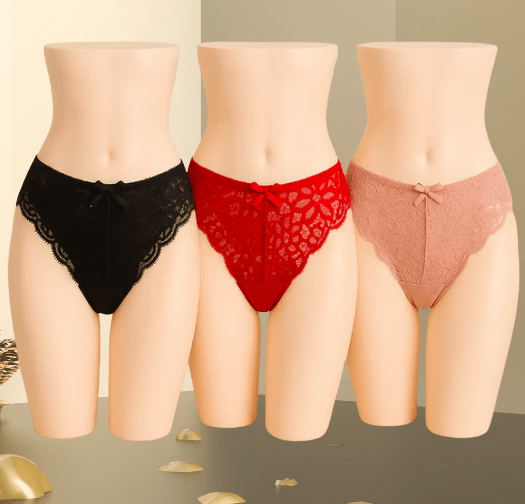 Elaveia Pack of 3 Lace Panties Elegant, Comfortable & Breathable Lingerie Set for Women - Elaveia