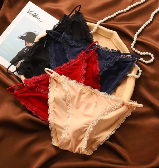 Elaveia Pack of 3 Low Waist G String Panties Cotton Ice Silk with Lace & Thin Belt Design