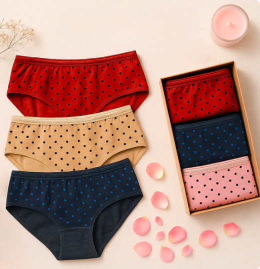 Elaveia Pack of 5 Comfortable Polka Dotted Cotton Briefs Seamless Everyday Women’s Underwear