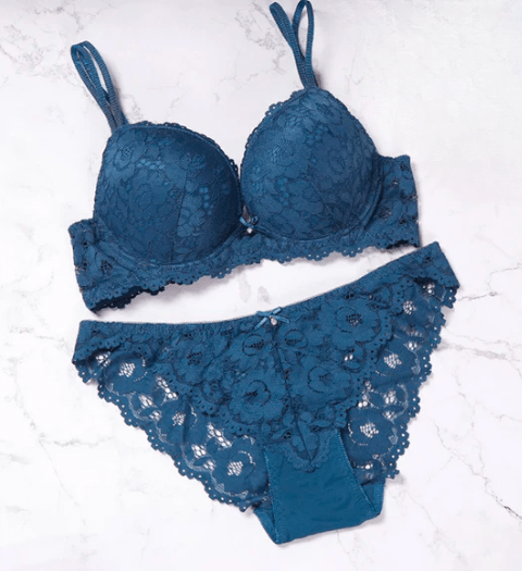 Elegant Lace Bra & Panty Set Double Padded Push - Up with Floral Lace Detailing - Elaveia