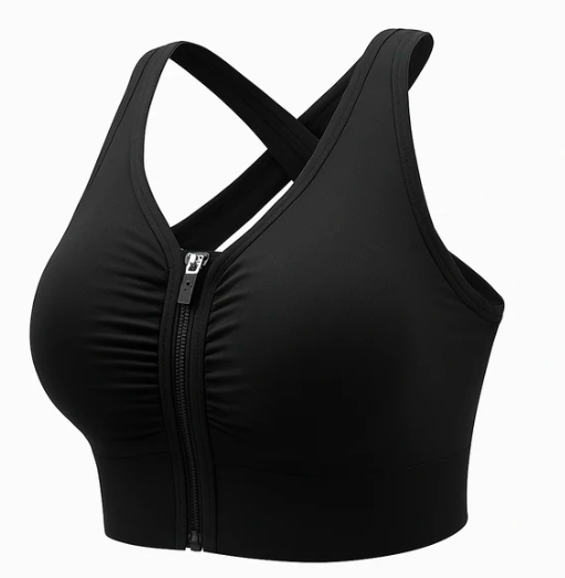 Front Zipper Sports Bra Padded Comfort with Criss Cross Back Support - Elaveia