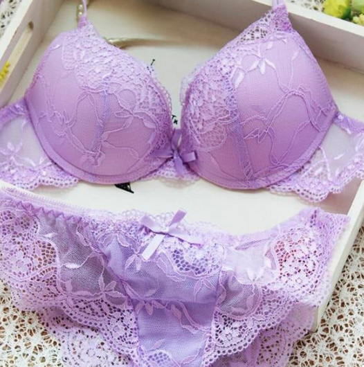 Lavender Lace Push-Up Bra  Double Padded Floral Elegance & Comfort