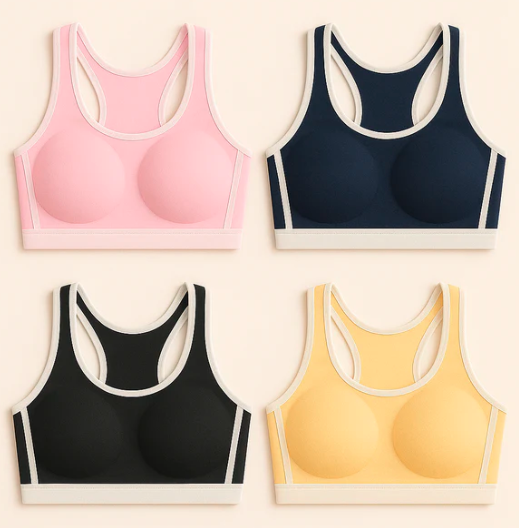 Pack of 3 Lightly Padded Cotton Sports Bras for Girls Everyday Comfort & Support