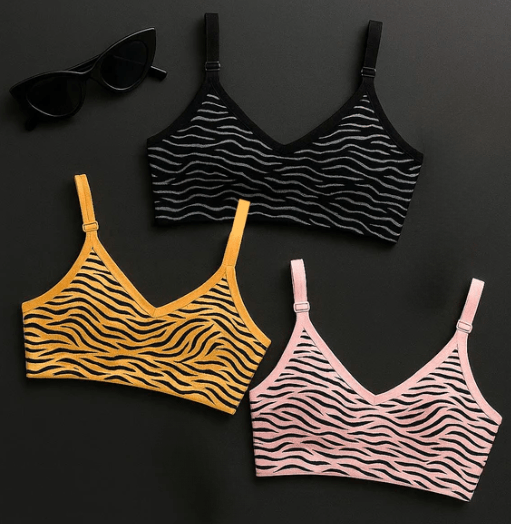 Pack of 3 Women’s Zebra Print Cotton Bralette Non Padded, Soft & Stretchable Everyday Bra - Elaveia