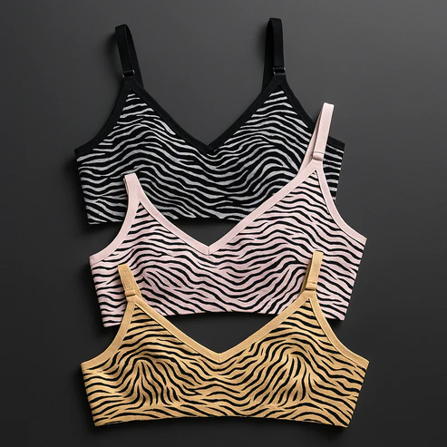 Pack Of 3 Women’s Zebra Print Cotton Bralette – Non-Padded | Soft, Stretchable & Stylish Everyday Bra