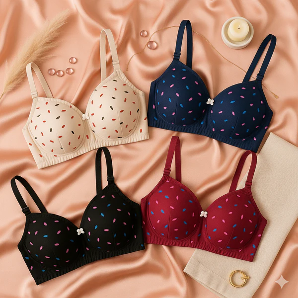 Pack Of 4 Light Padded Cotton Printed Soft & Breathable Bra