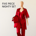 Elaveia 5 pcs Non Padded Silk Satin Pajama Set Cami Top Nightgown Sexy Sleepwear Robe Sets Lace Nightdress